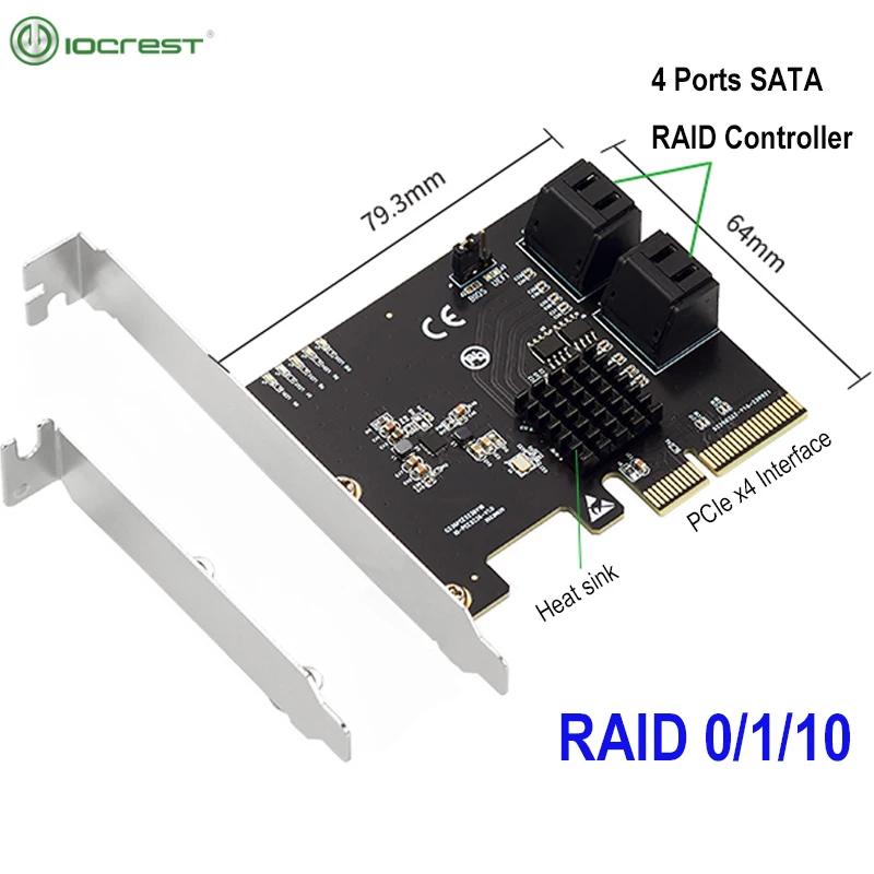 IOCREST PCIe 4 Ʈ RAID 0/1/10 6G SATA III Ʈѷ ī, PCIe x4 Ȯ ī, SATA 3 ϵ SSD HDD RAID  Ĩ